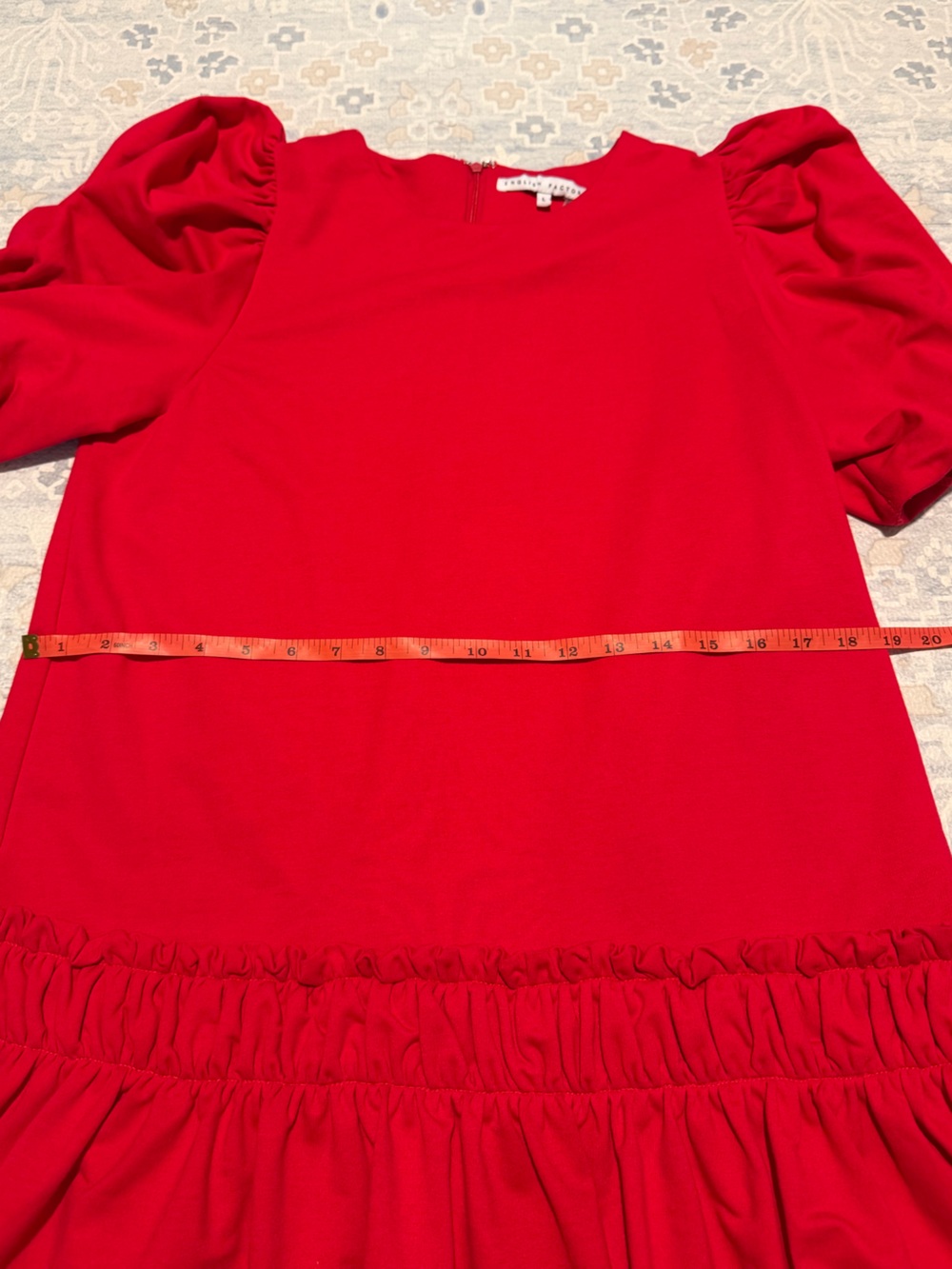 NWOT English Factory Dress - Red, Puff Sleeve, Drop Waist, Shift, Short Sleeve - Picture 9 of 10